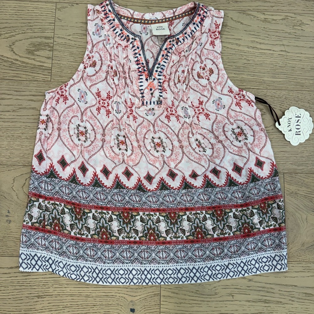 Knox Rose Pink and Red Patterned Blouse